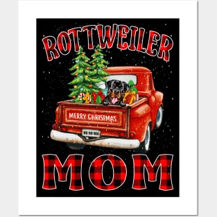 Christmas Rottweiler Mom Santa Hat Truck Tree Plaid Dog Mom Christmas Posters and Art